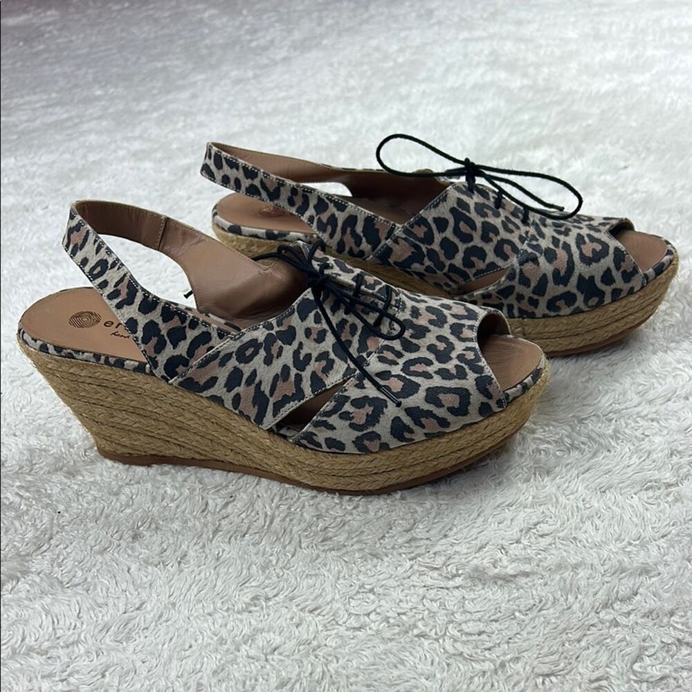 Eric Michael hand made in Spain leopard print peep toe espadrille wedges, 10 41